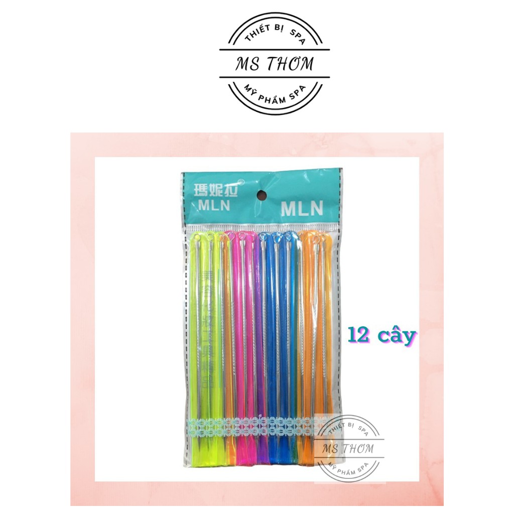 Cây nặn mụn vỉ 12 cây loại 2 đầu giúp lấy nhân mụn dễ dàng