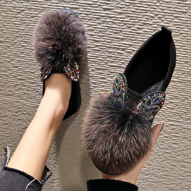 Giày Lười Cotton Phối Nhung Đính Lông Cáo Xinh Xắn Cho Nữ | BigBuy360 - bigbuy360.vn