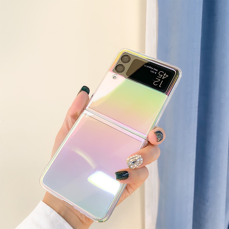 Ốp Điện Thoại PC Cứng Trong Suốt Ánh Laser Cầu Vồng Z Flip 4 Cho Samsung Galaxy Z Flip 4 Ốp Z Flip4