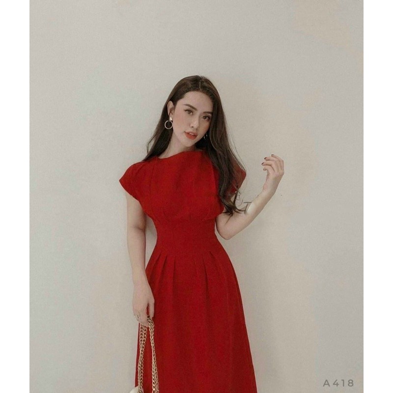ĐẦM MiDI ĐỎ BO EO TAY TiÊN