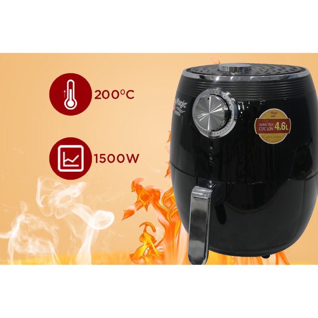 Nồi chiên không dầu MAGIC KOREA A802 4.6L chống dính công suất 1500W bảo hành 12 tháng