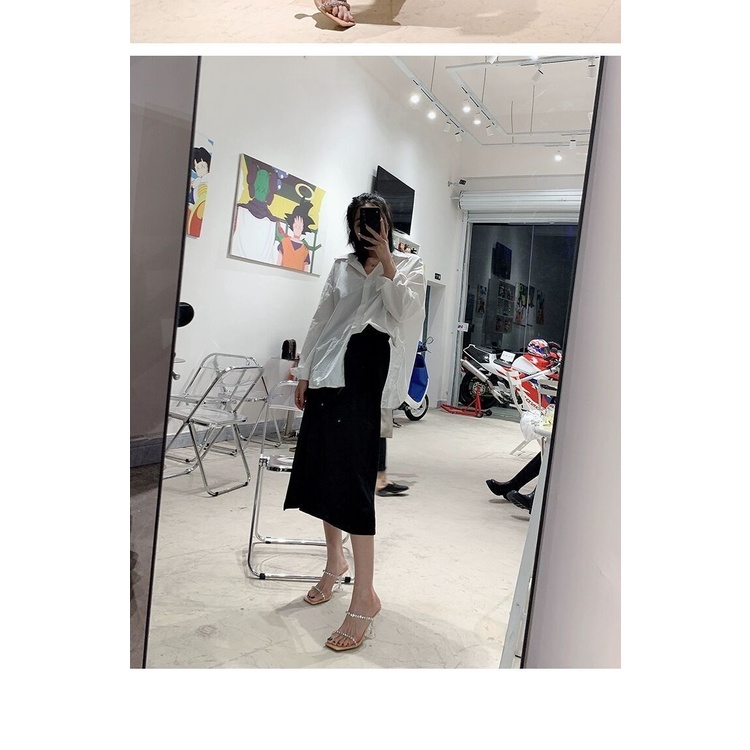 Rhinestone-lined sandals with slippers for women 2022 summer French style crystal stiletto heel fashion transparent niche high-heeled shoes DUY7