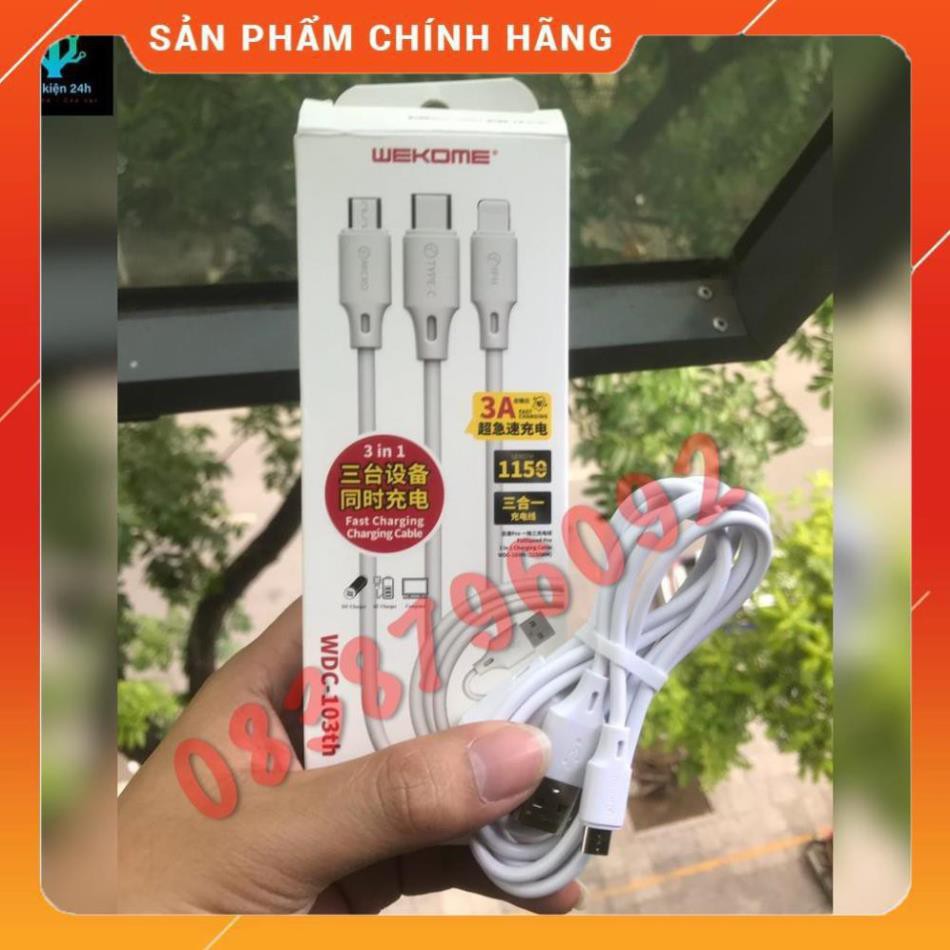 [CHÍNH HÃNG]- CÁP SẠC NHANH 3 ĐẦU | We_kom_e WDC-103th 3 in 1 | Out-Put 2,8 Ampe Sạc Siêu Nhanh