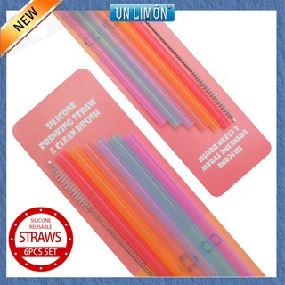 Bộ 6 ống hút silicone cấp thực phẩm có thể tái sử dụng với cọ làm sạch