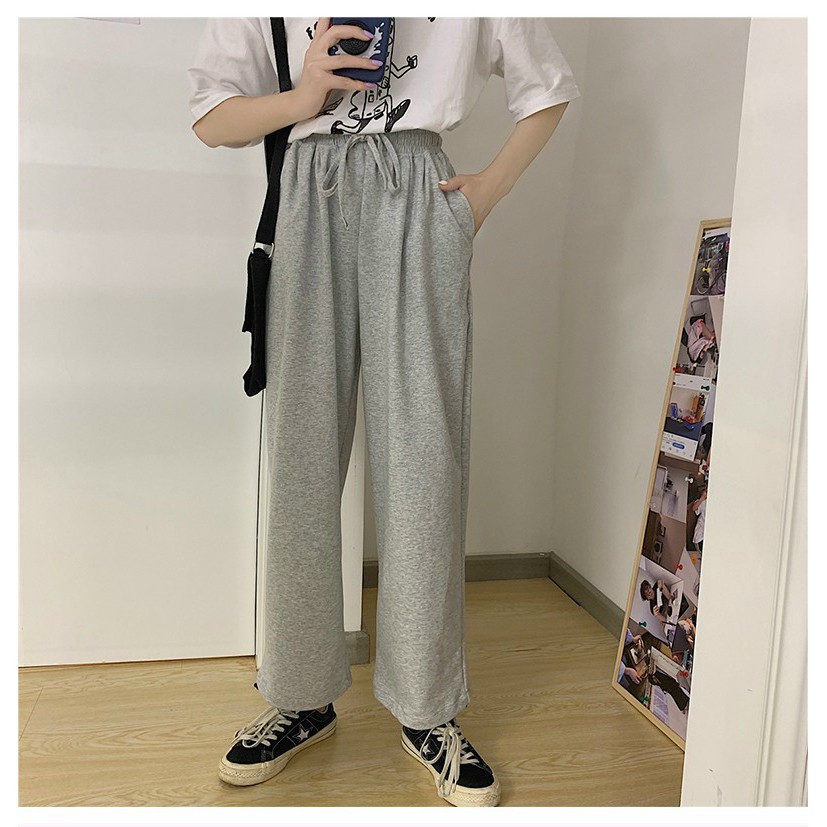 SIÊU HOT  Quần Thun Nỉ GOURD Unisex  Jogger dáng thụng dây rút ống rộng CHÂN CUA màu ĐEN | XÁM nam nữ