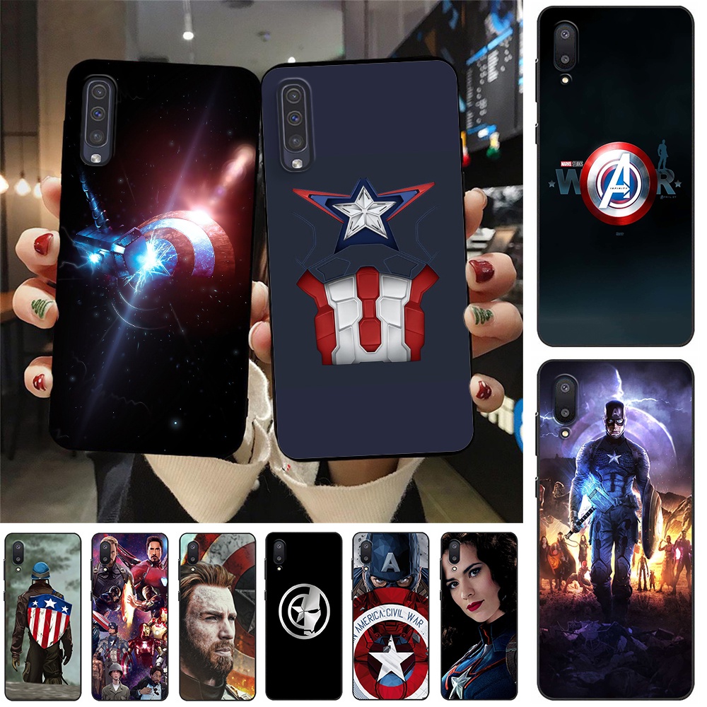 Ốp điện thoại Silicone mềm màu đen in hình Captain America cho Samsung A6 2018 A6 Plus 2018 A7 2018 A8 2018 A8 Plus 2018