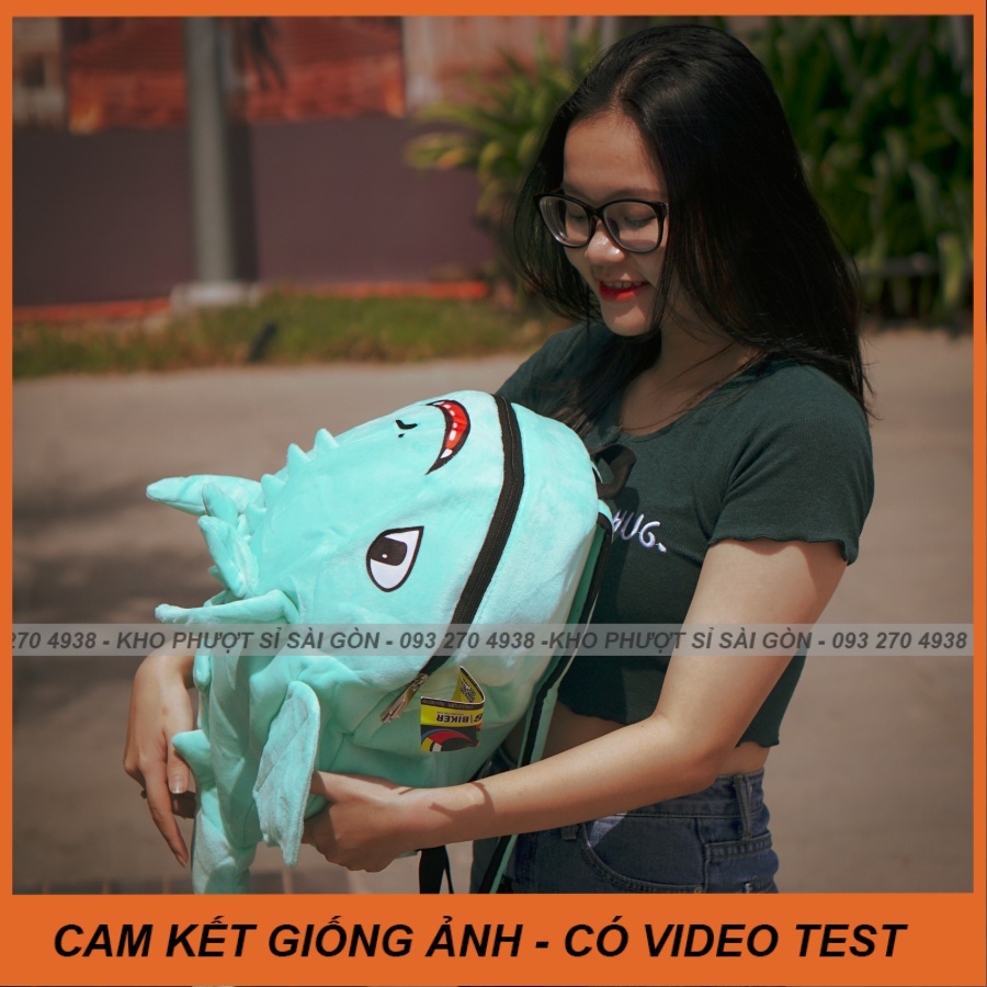 Balo thời trang đi học siêu cá tính Rồng con sún răng có nơ đuôi màu xanh ngọc cute