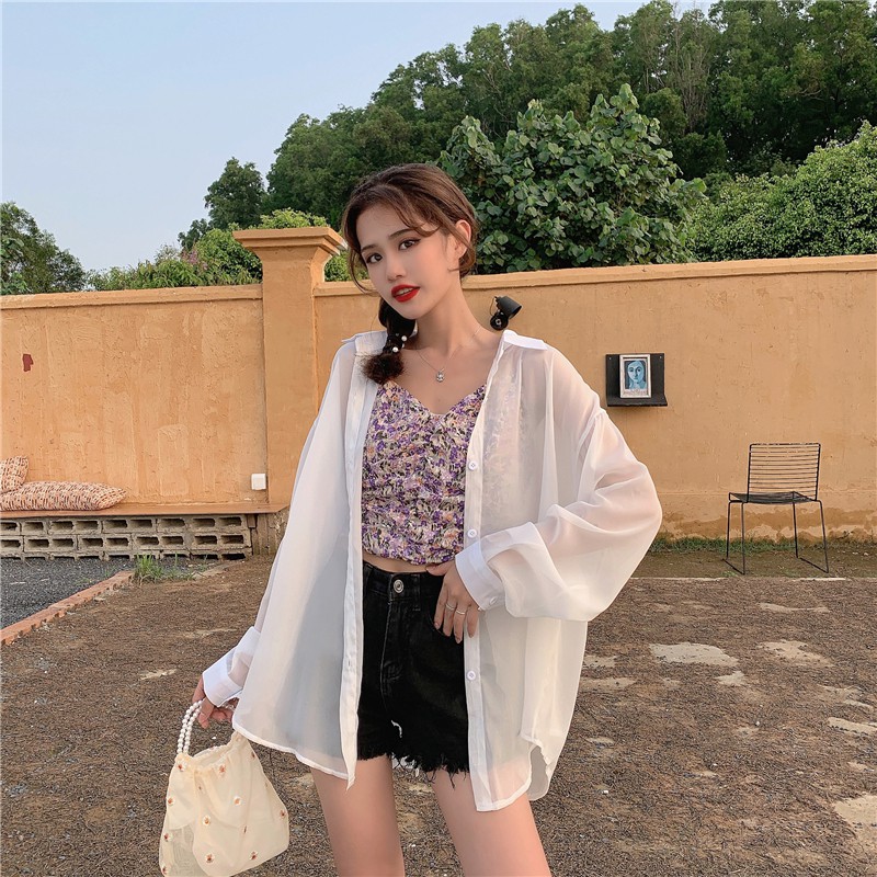 Áo sơ mi nữ form rộng oversize tay dài vải voan nhiều màu phù hợp &lt;=80kg CRA055