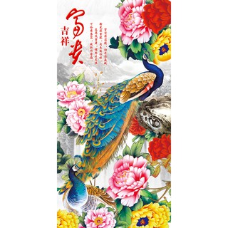 Tranh dán tường 3d chim công - vải lụa phủ kim sa