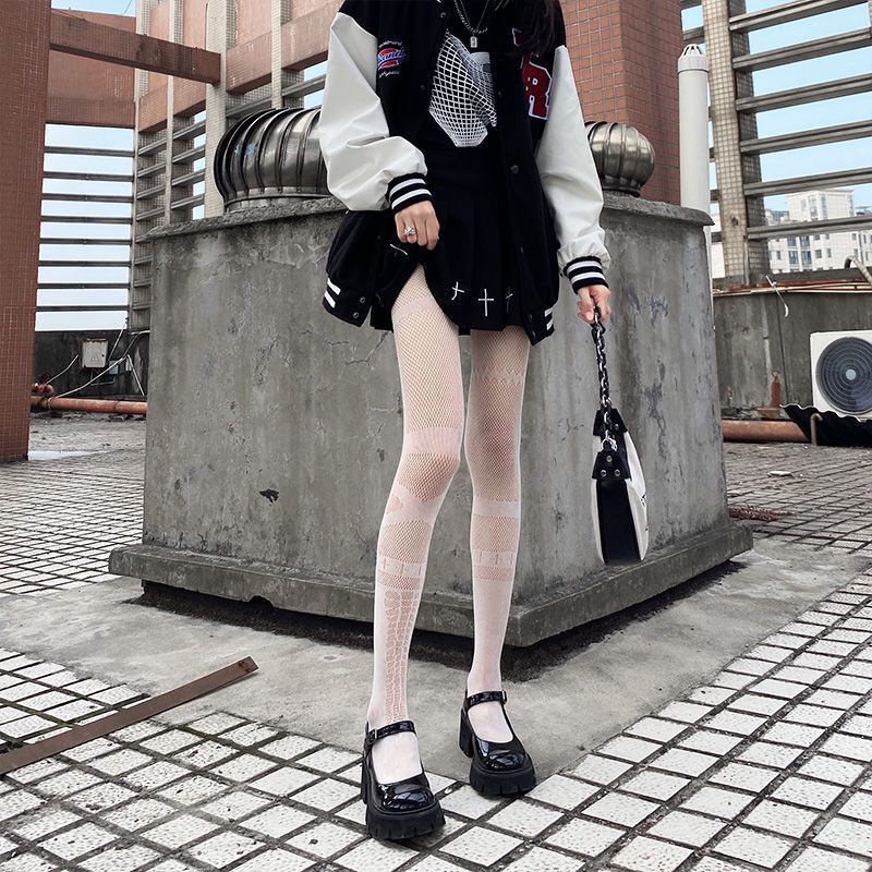 Gothic Dark Hollow Out Pantyhose Tights Women 2021 Fashion Breathable Fishnet Stockings Lolita Kawaii Plus Size Thigh High Socks