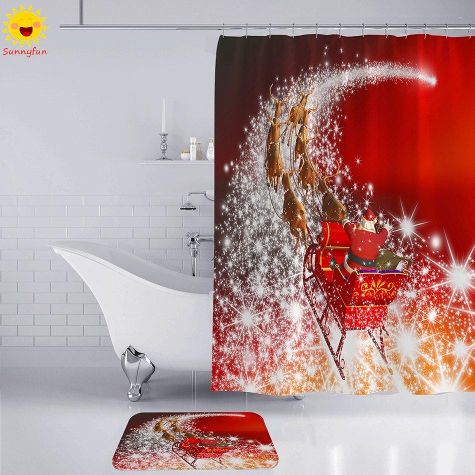 Bộ Rèm + Thảm + Thảm + Vỏ Bọc Nắp Bồn Cầu In Họa Tiết Ông Già Noel / Đường Phố / Bầu Trời Sao