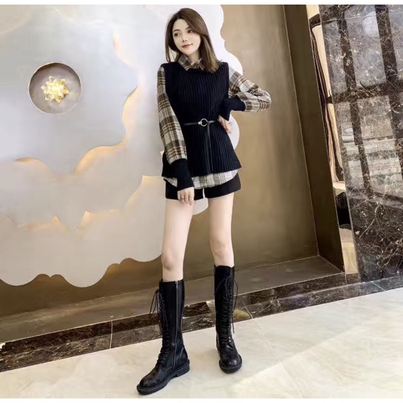 Set Sơ Mi Dạ Mỏng Kết Hợp Ghi Lê Len  - Cập Nhật Xu Hướng Thời Trang Nữ Thu Đông