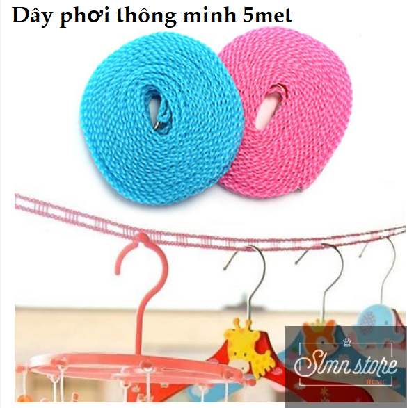 Dây nhựa phơi đồ thông minh có lỗ chống trượt dài 5 mét, tiết kiệm không gian. SD1_DayPhoiDo