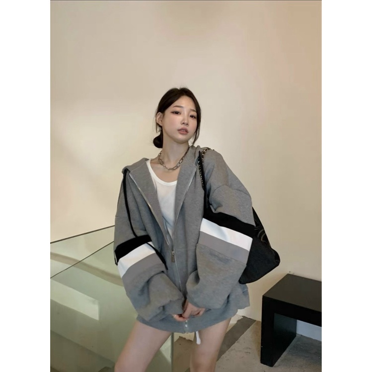(FREE SHIP) ÁO KHOÁC HOODIE NỮ CHỐNG NẮNG PHỐI VIỀN SỌC HAI MÀU TRẮNG ĐEN ĐẸP SIÊU CUTE