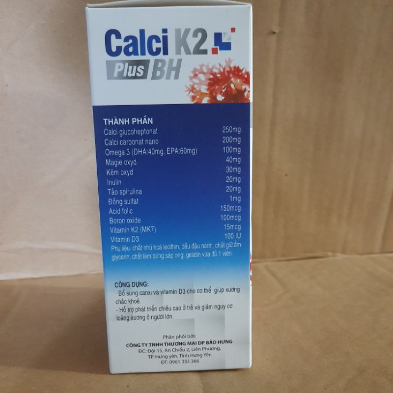 Canxi tảo biển Calci K2 Plus BH lọ 30 viên dùng cho trẻ bị còi xương ,loãng xương ,phụ nữ có thai và cho con bú