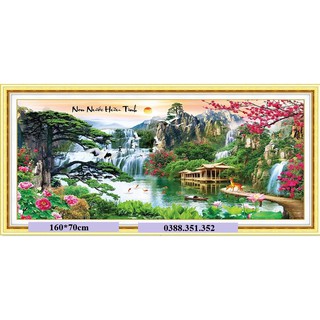 tranh thêu chữ thập phong cảnh non nước hữu tình kt 160x70cm và 200*90cm