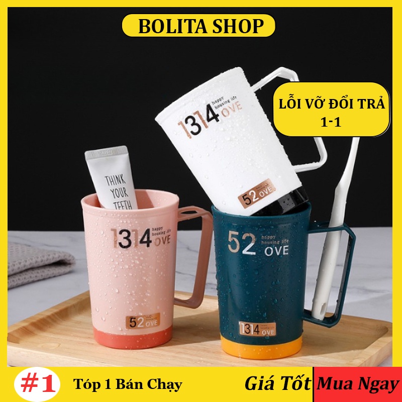Cốc đánh răng súc miệng nhựa có quai cao cấp dễ thương cute, ly nhựa sang trọng chịu nhiệt đa năng OUOUDECOR