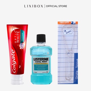 [HB Gift] Cạo lưỡi Hofaco trắng,  Nước súc miệng Listerine 250ml, Kem đánh răng Colgate Optic White Plus