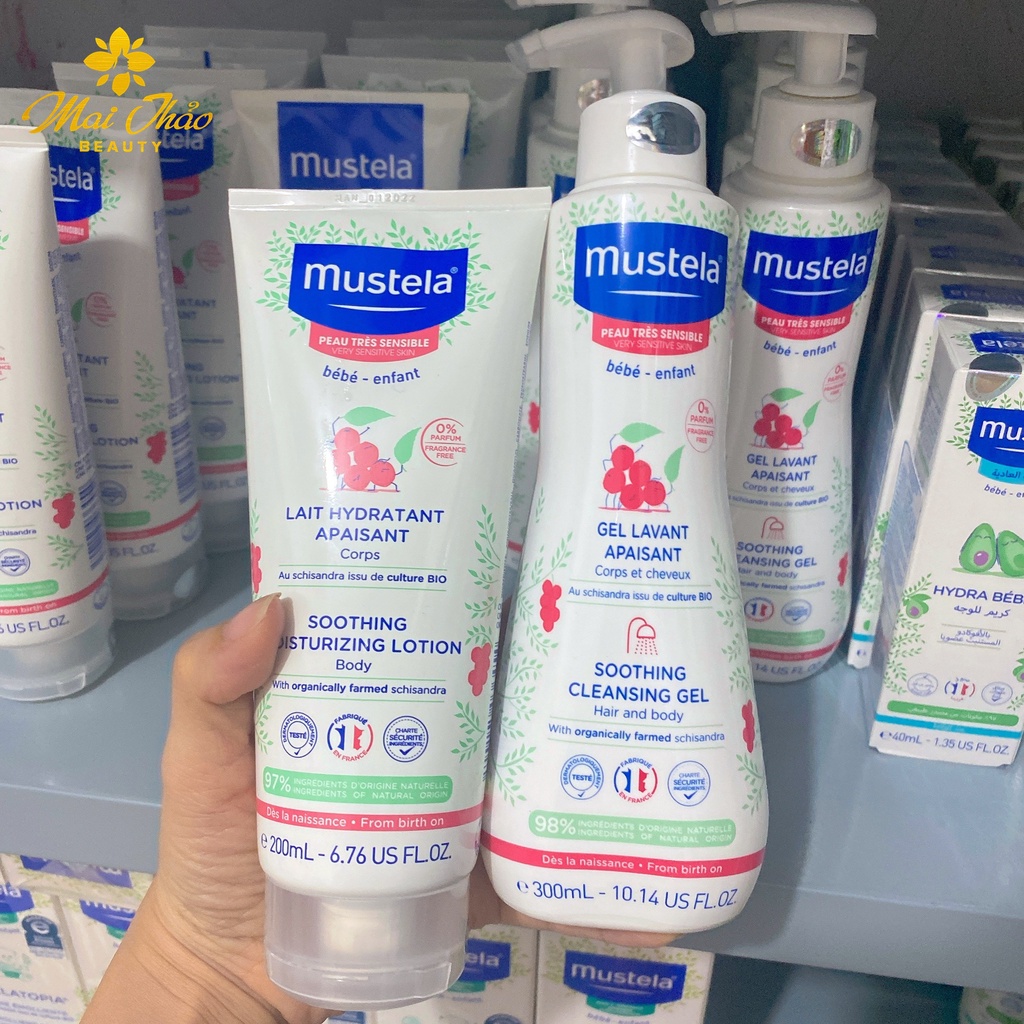 Combo Mustela Sữa Tắm Gội Và Kem Dưỡng Da Toàn Thân Cho Trẻ Sơ Sinh &amp; Em Bé Da Nhạy Cảm