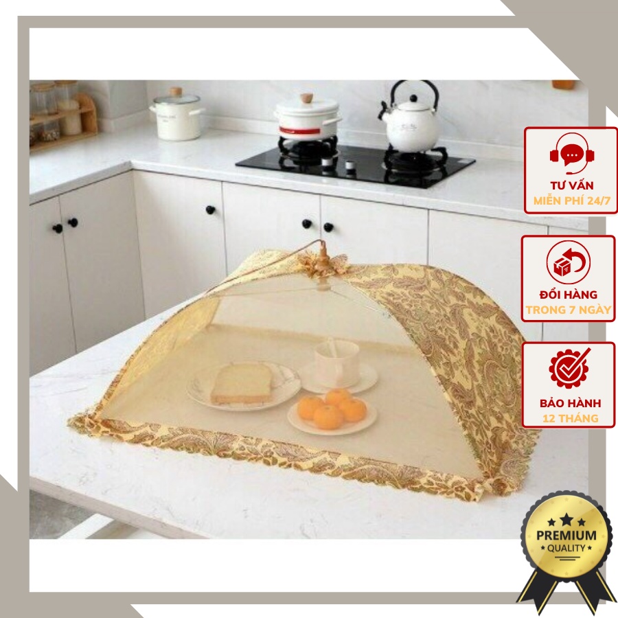 Lồng bàn chữ nhật xua đuổi ruồi muỗi mang phong cách tân cổ điển LB2 - Chất liệu Vải ren cao cấp.