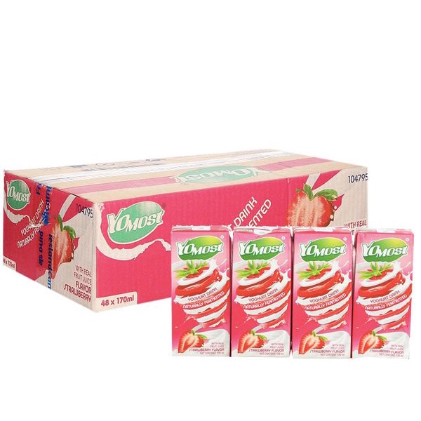 Sữa chua uống Yomost Dâu hộp 170 ml  Thùng 48 hộp