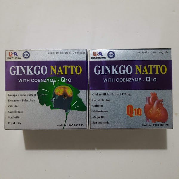 Hoạt huyết dưỡng não Ginkgo Natto with Coenzym Q10 tím bạc - Bổ não, tăng cường trí nhớ - Hộp 100 viên