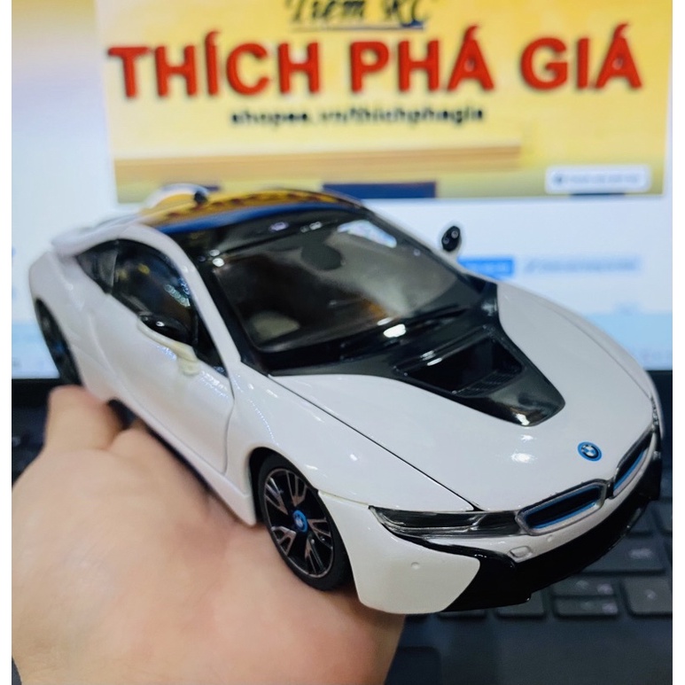 [Mới Về] Mô hình xe ô tô siêu xe BMW I8 BMWi8 Hãng Rastar tỉ lệ 1:24 màu trắng, vỏ hợp kim, mở được cửa, dùng trưng bày