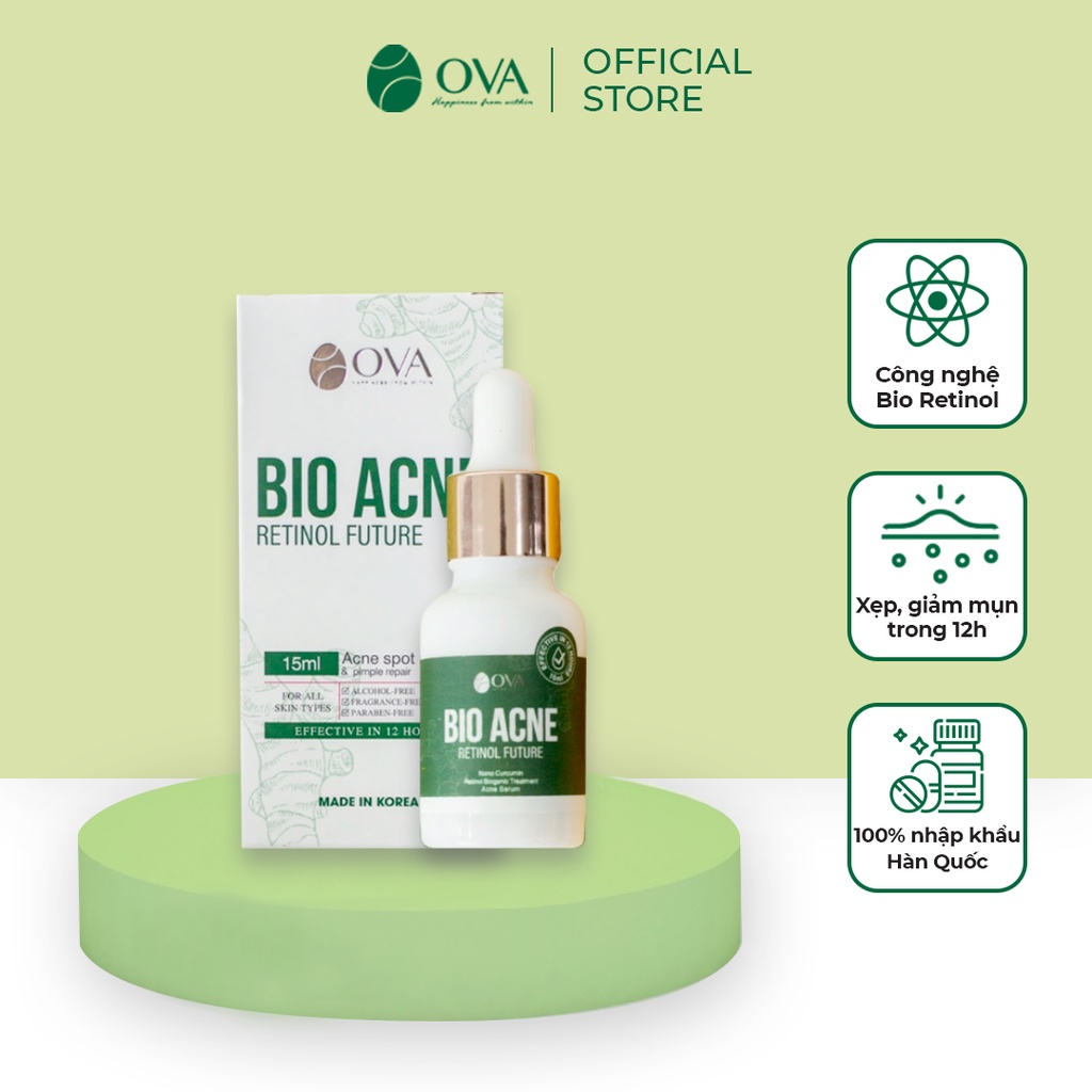 Serum Bio Acne Ova giảm mụn mờ thâm lành tính chiết xuất thiên nhiên 15ml