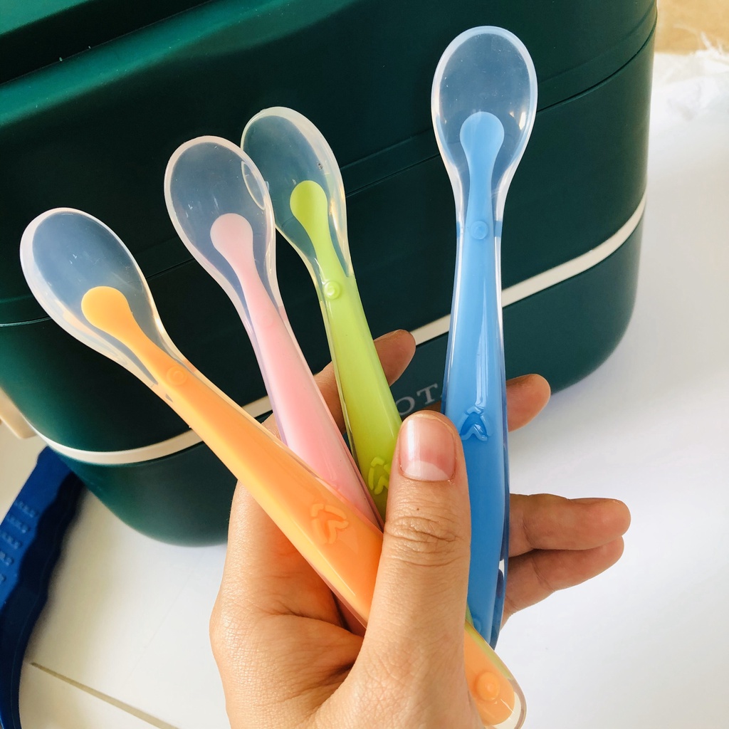 Bộ 2 Thìa Ăn Dặm Silicol Chống Nóng Cho Bé Bảo Vệ Nướu Full Hộp