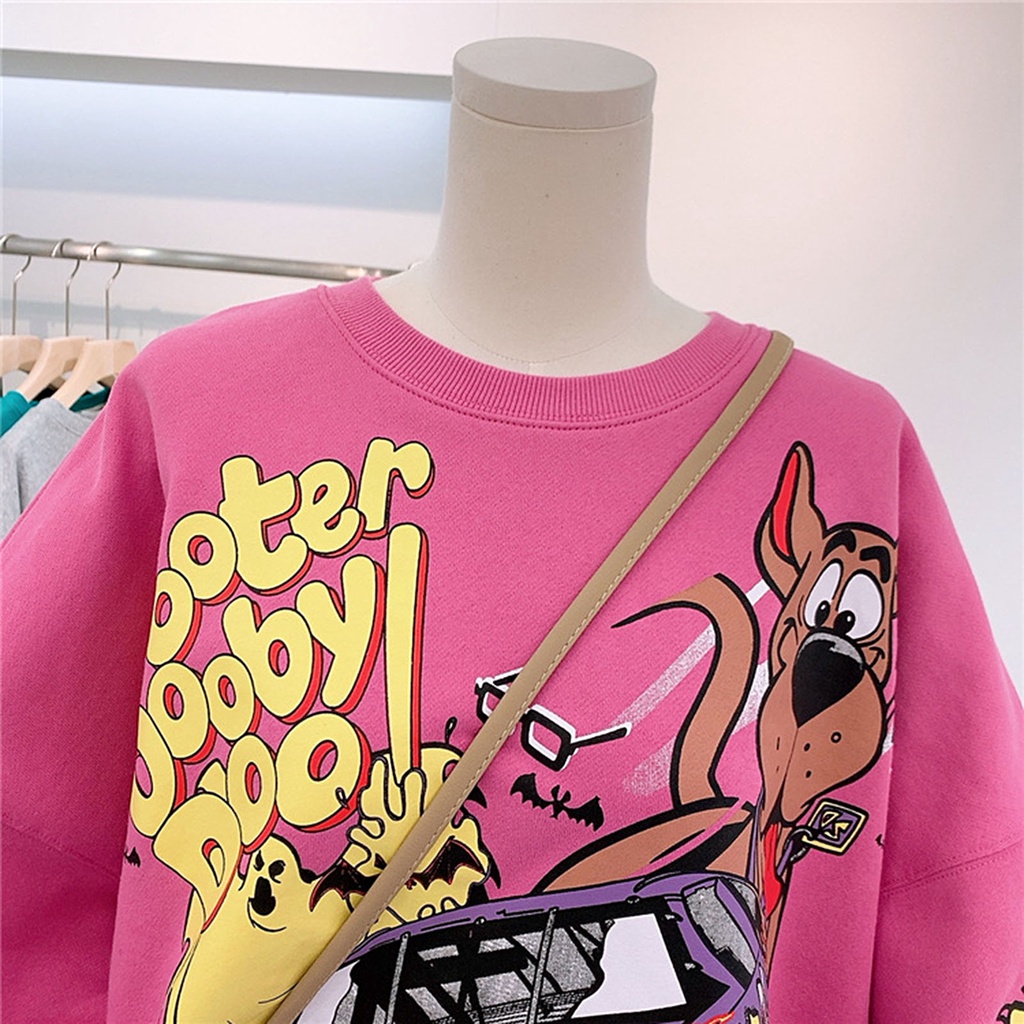 Áo Hoodie Cổ Tròn Tay Dài Dáng Rộng In Họa Tiết Hoạt Hình Thời Trang Thu Đông Cho Nữ