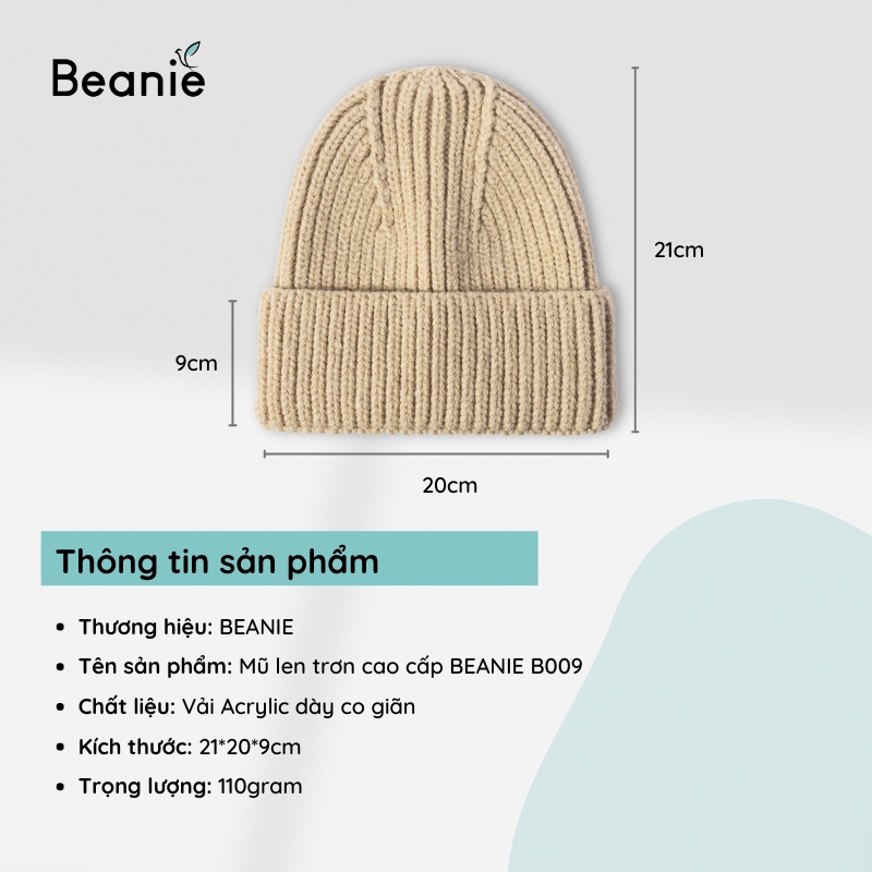 Mũ Len Trơn Cao Cấp BEANIE Phong Cách Thời Trang Hàn Quốc, Nón Len Dệt Kim Dài Mùa Đông Unisex Nam Nữ Màu Đen, Be B010
