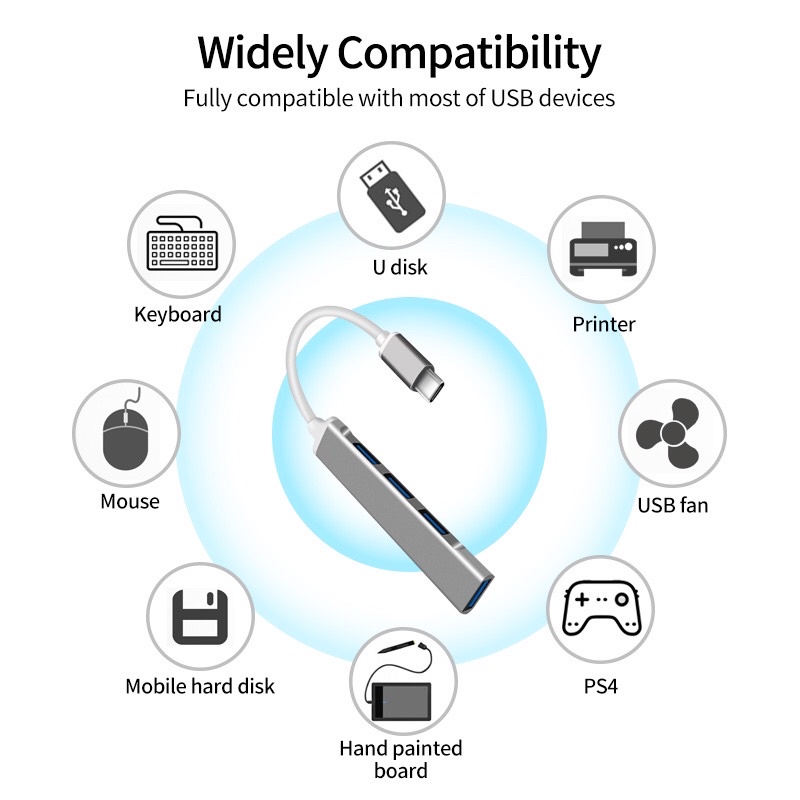 Cáp Chuyển Tín Hiệu Type C Ra 4 Cổng USB 3.0 Uteck - HUB USB Type c to 4 Port USB 3.0