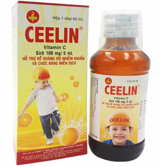 Siro ceelin (Phòng và hỗ trợ thiếu vitamin C ở trẻ sơ sinh, trẻ em. Hỗ trợ đề kháng với nhiễm khuẩn, chức năng miễn dịch