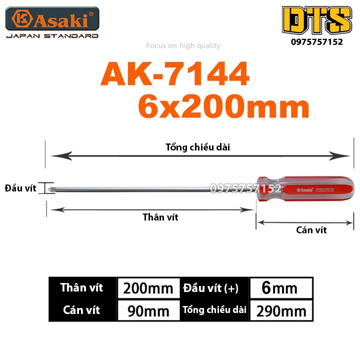 Tô vít 4 cạnh - Tuốc nơ vít bake cán cứng nhựa trong Asaki giocongcu