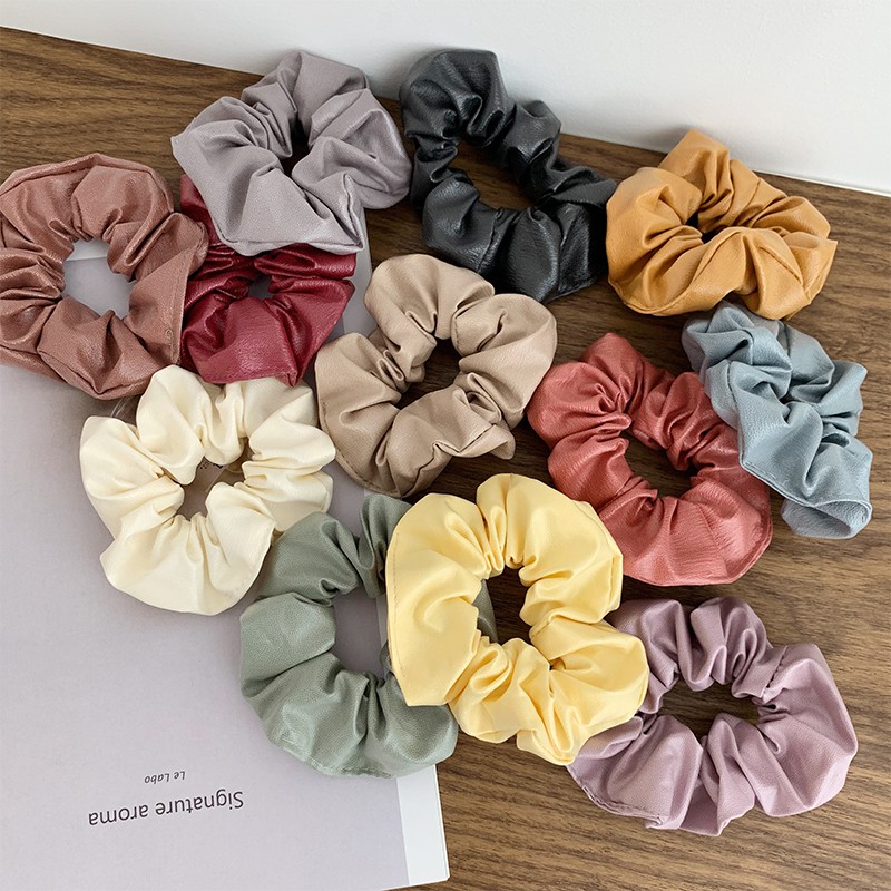 Cột Tóc Scrunchie Tròn Vải PU Cá Tính Hợp Trend