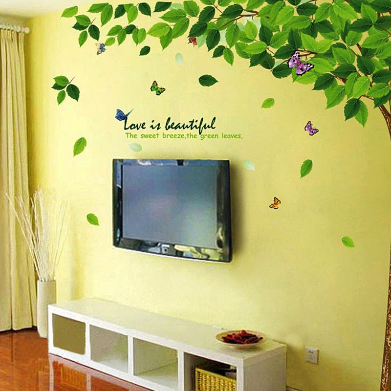 Decal dán tường nghệ thuật với trang trí cây cảnh