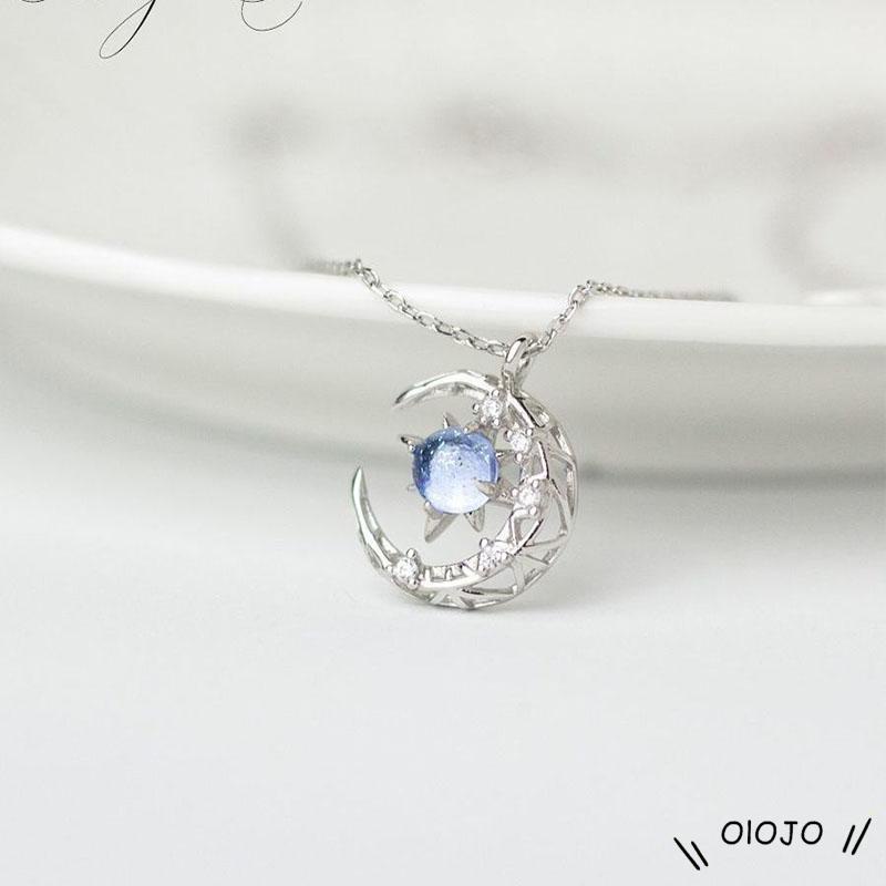 Vòng cổ Mặt Trăng Và Ngôi Sao Màu Xanh Dương Đơn Giản Phong Cách Hàn Quốc Cho Nữ