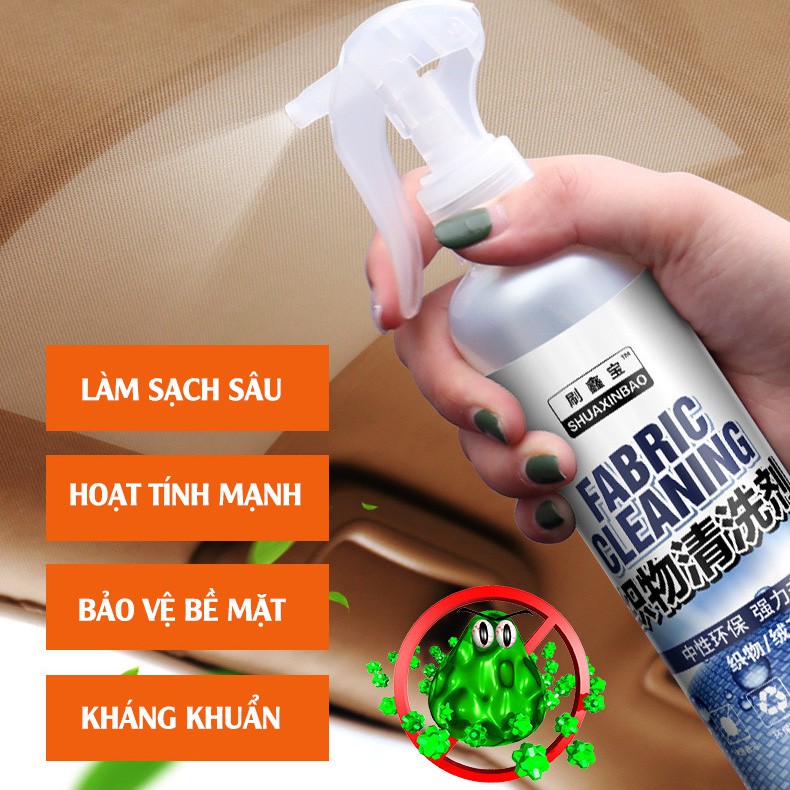 Chai Xịt Vệ Sinh Vải Nỉ Trần Xe Ghế Ngồi Xe Hơi Ô Tô Fabric Cleaning Shuaxinbao (256ml)