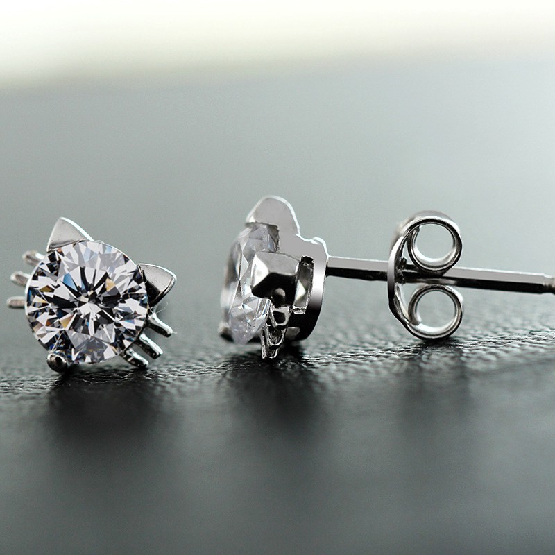 Đôi Khuyên Tai Hình Mèo Đính Đá Thời Trang Cho Nữ