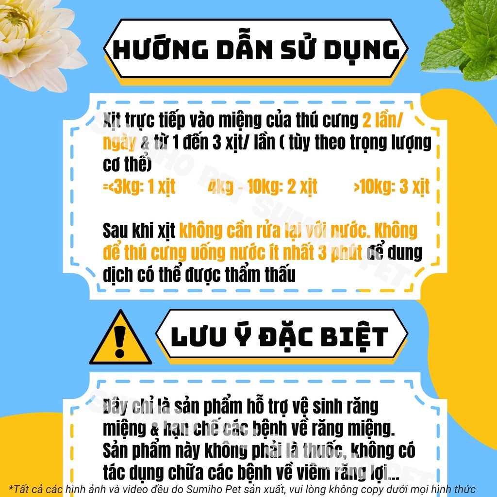 Nước xịt thơm miệng cho chó mèo Pet Oral Spray (Chai 120ml) chiết xuất tự nhiên an toàn cho thú cưng