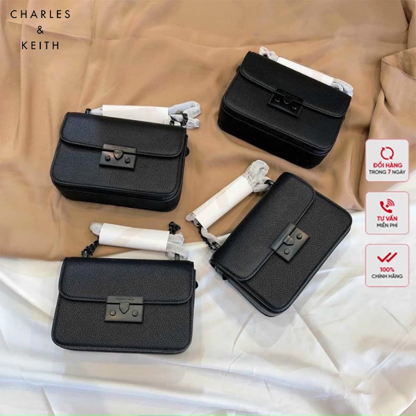 Túi Khóa Bấm Đen Da Trần C&K