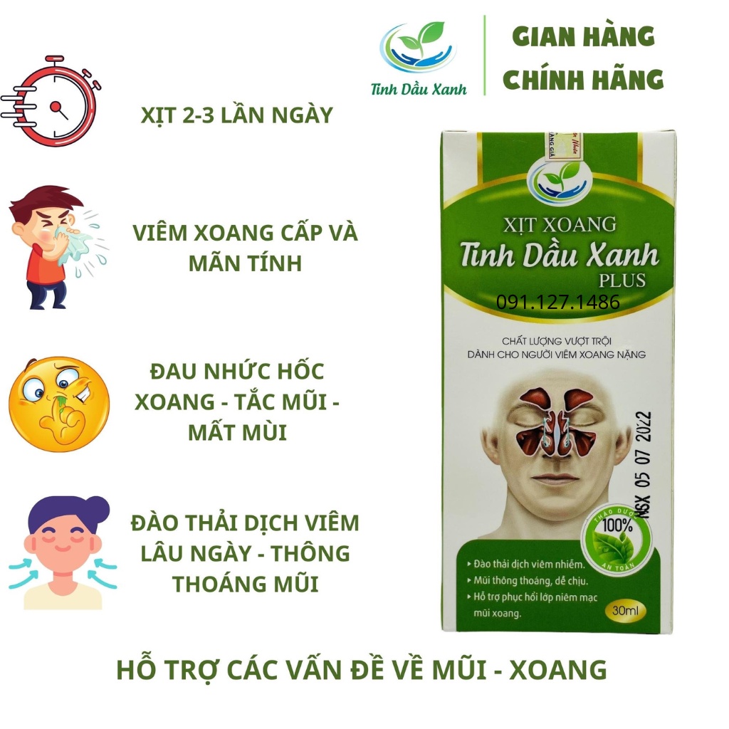 Xịt Xoang Tinh Dầu Xanh Plus Tinh Chất Thiên Nhiên, 100% Organic Giúp Đào Thải Viêm Nhiễm, Thông Mũi, Dễ Chịu