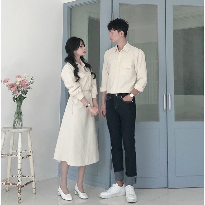SET ĐỒ ĐÔI NAM NỮ ĐẸP COUPLE TINA SET ĐỒ CẶP NAM NỮ ĐẸP - MÀU TRẮNG CỔ SƠ MI THEO PHONG CÁCH HÀN QUỐC SIÊU XINH