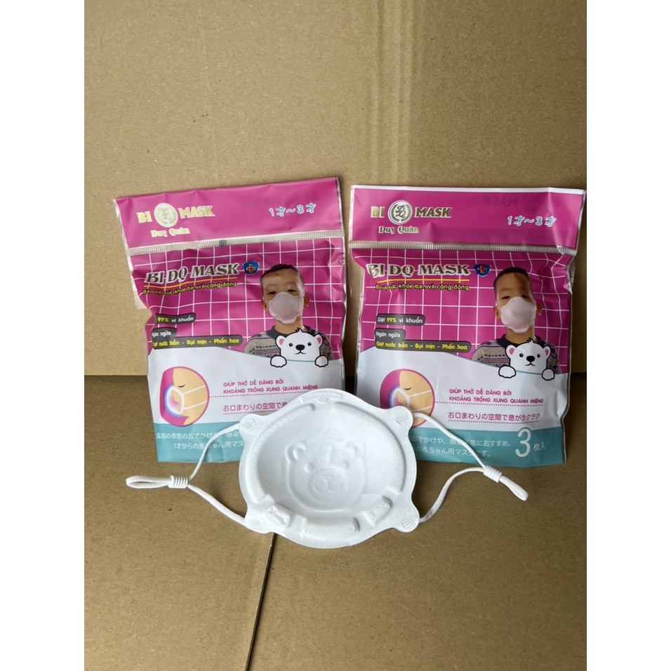 3C Khẩu Trang Gấu Sơ Sinh DQ Mask Kids Y Tế Duy Quân Xuân Lai Chất Dày Dặn Quai Bền Dáng Đẹp Ôm Sát Mặt