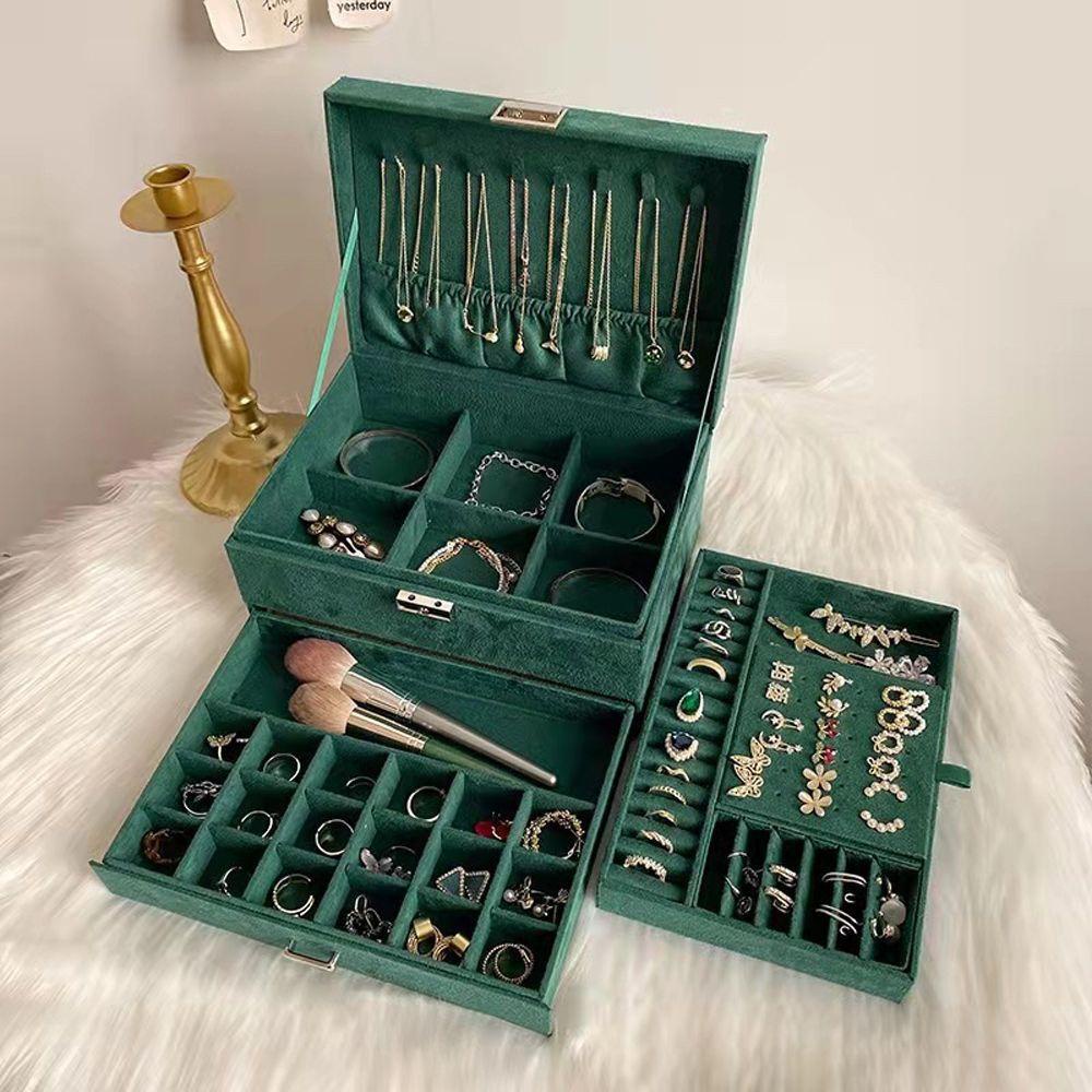 ANEMONE Hộp Đựng Trang Sức Bằng Nhung Nhiều Tầng Đơn Giản Sáng Tạo