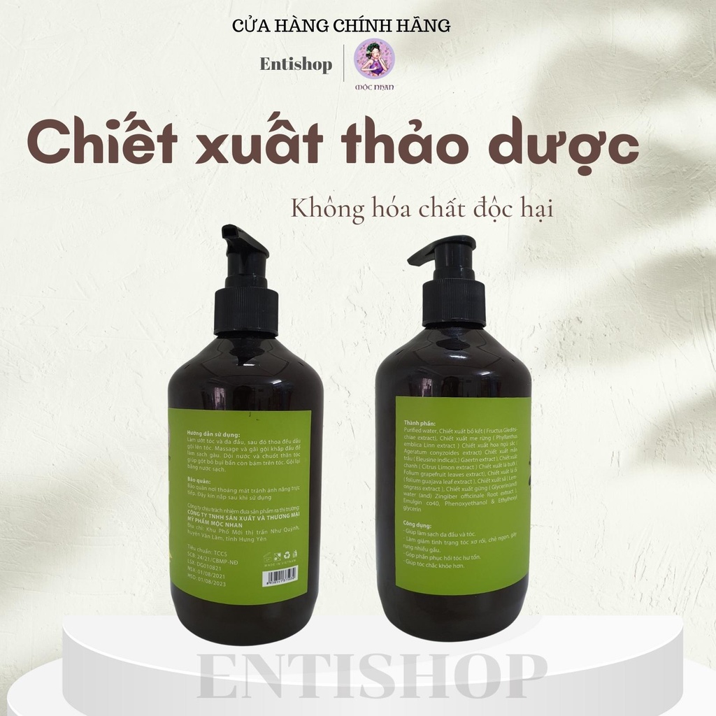 Dầu gội thảo dược Ả đào, bồ kết thiên nhiên cỏ cây giảm rụng, giúp tóc chắc khỏe MỘC NHAN 500ml