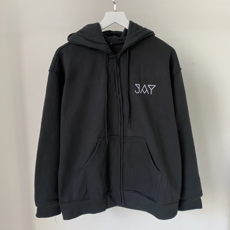 Áo Khoác Hoodie Unisex ZIP Nỉ Bông Thêu JAY màu ĐEN  Nam nữ unisex/Áo hoodie dây kéo có mũ form rộng Jaystoree