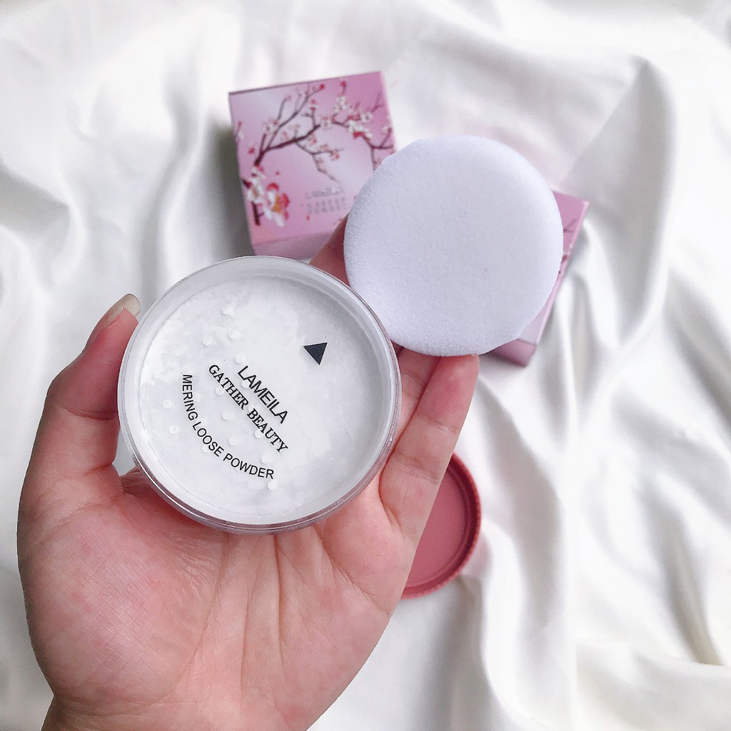 Phấn phủ bột kiểm soát dầu Lameila Sakura siêu mịn, Phấn phủ nội địa Trung dạng bột cánh hoa Lameila Gather Beauty
