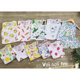 Bộ ba lỗ cotton sợi tre cho bé từ 3-15kg