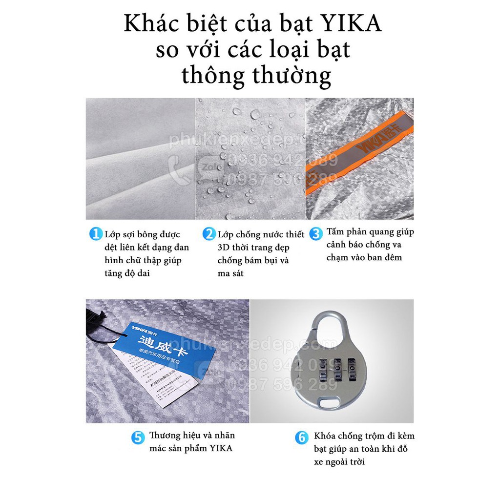 Bạt phủ xe ô tô Hatback, Sedan, SUV tráng Nhôm 3 lớp phản quang các hãng Carfu, YIKA